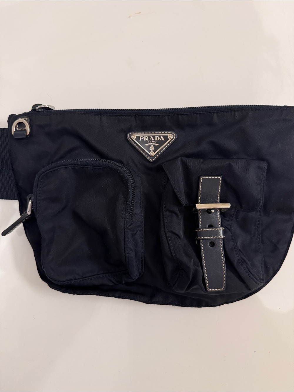 Prada Black Nylon Belt Bag with Front Pockets
